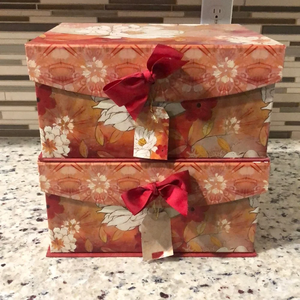 Beautiful Floral Orange Red White Decorative Storage Home Decor Gift Box 2 Keep